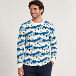 Hanna Andersson Ski Slope Holiday Long John Pajama Top Men L Organic Cotton